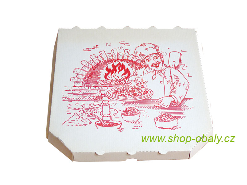 Krabice na pizzu 26x26x3cm mvl bílá s potiskem Kuchař