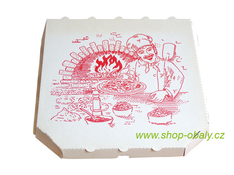 Krabice na pizzu 29x29x3cm mvl bílá s potiskem Kuchař