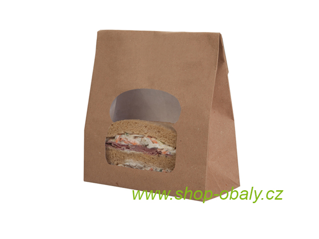 Sáček papírový na sendvič 155x72x220mm s okénkem hnědý