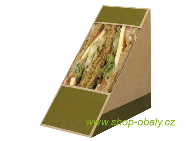 Sendvič box 123x72x123mm kraft/zelený tisk ST11
