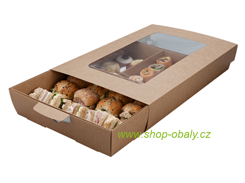 Převlek na papírový podnos na sendviče LARGE s oknem 502x331x82mm kraft