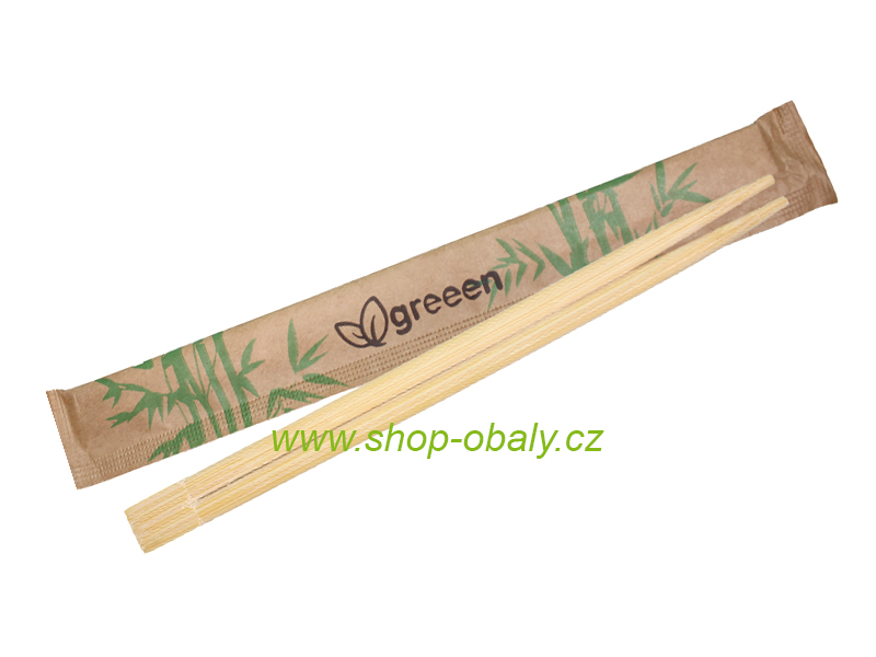 Hůlky na čínu bambusové 210mm hygienicky balené set 2ks hnědý obal potisk