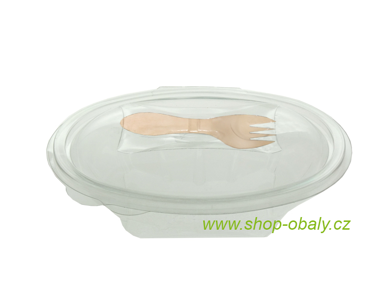 Miska PET 750ml SLV750FB s vidličkou dřevěnou ve víku 190x140x95mm transparent