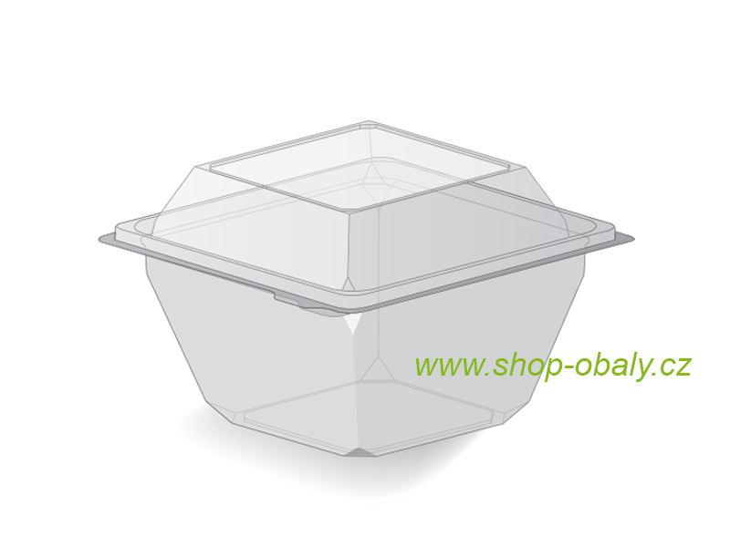 Miska rPET 500ml,  128x128mm/87mm,  FR500 čtvercová s víčkem anti-fog,  transparent