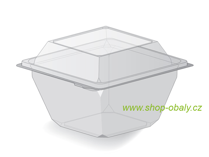 Miska PET 750ml,  144x144mm/100mm,  FR750 čtvercová s víčkem anti-fog,  transparent