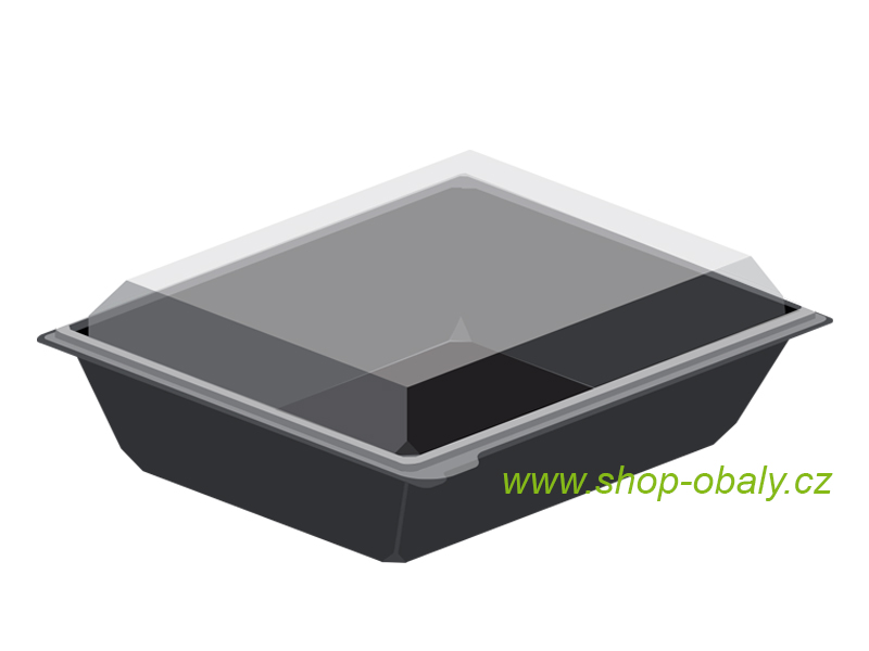Miska rPET 700ml,  180x180mm/50mm černá čtvercová s víčkem anti-fog transparent