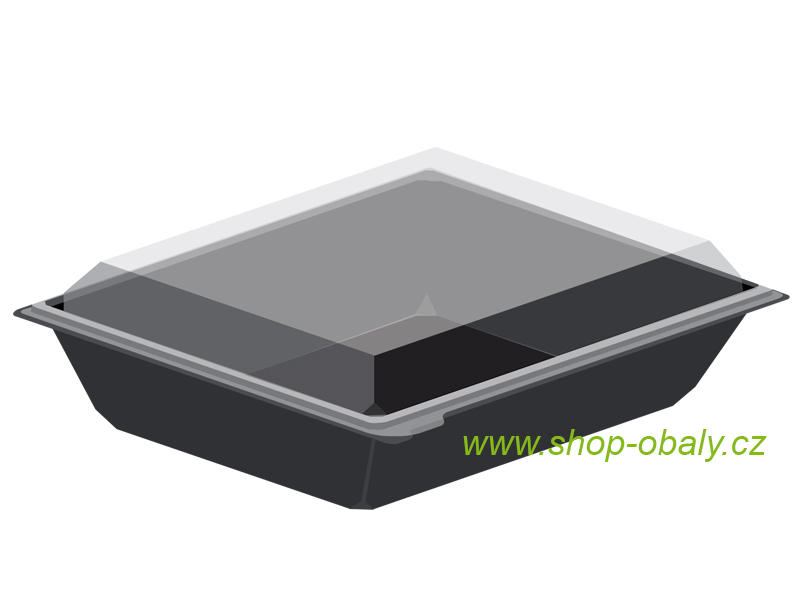 Miska rPET 900ml,  231x171mm/50mm černá obdélníková s víčkem anti-fog transparent