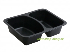Miska zatavovací PP 227x177x55mm 2-dílná / 750/650ml M20/55N černá oblá přepážka