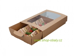 Převlek na papírový podnos na sendviče MEDIUM s oknem 402x260x82mm kraft